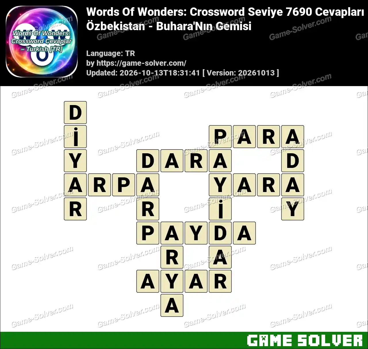 Words Of Wonders: Crossword Seviye 7690 Cevapları – Özbekistan – Buhara’Nın Gemisi